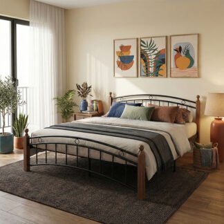 Κρεβάτι Clarive pakoworld ξύλο σε καρυδί απόχρωση-μαύρο μέταλλο 160x200εκ