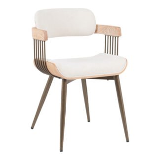 Πολυθρόνα Cameo pakoworld μέταλλο μπρονζέ-white-wash ξύλο-μπέζ ύφασμα 53x49.5x75.5εκ