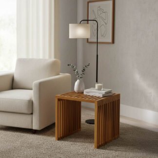 Βοηθητικό τραπέζι Saimon pakoworld teak ξύλο σε φυσική απόχρωση 40x40x40εκ