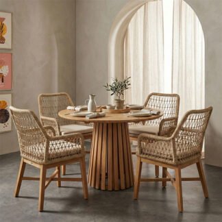 Τραπεζαρία Elaiza-Kenda I pakoworld σετ 5τεμ σε φυσική-μπεζ απόχρωση Φ80x75εκ