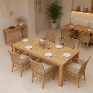 Τραπεζαρία Inca-Wooly pakoworld σετ 7τεμ σε φυσική-μπεζ απόχρωση 220x90x75εκ