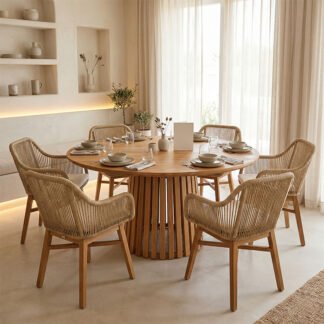 Τραπεζαρία Kalie-Kenda I pakoworld σετ 7τεμ σε φυσική-μπεζ απόχρωση Φ120x75εκ