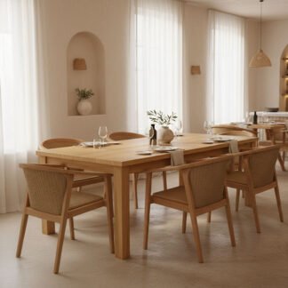 Τραπεζαρία Granny-Wooly pakoworld σετ 7τεμ σε φυσική-μπεζ απόχρωση 220x90x75εκ