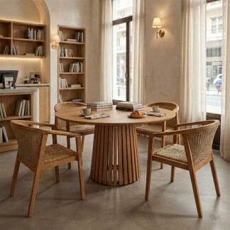 Τραπεζαρία Granny-Kenda I pakoworld σετ 5τεμ σε φυσική-μπεζ απόχρωση Φ120x75εκ