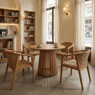 Τραπεζαρία Granny-Kenda Ι pakoworld σετ 5τεμ σε φυσική-μπεζ απόχρωση Φ80x75εκ