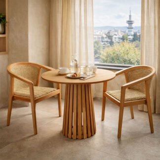 Τραπεζαρία Granny-Kenda Ι pakoworld σετ 3τεμ σε φυσική-μπεζ απόχρωση Φ80x75εκ