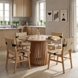 Τραπέζι Kenda I pakoworld mindi ξύλο σε φυσική απόχρωση Φ120x75εκ