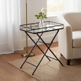 Τραπέζι Joene Inart πτυσσόμενο μαύρο μέταλλο-γυαλί καθρέπτη 60x38x68εκ