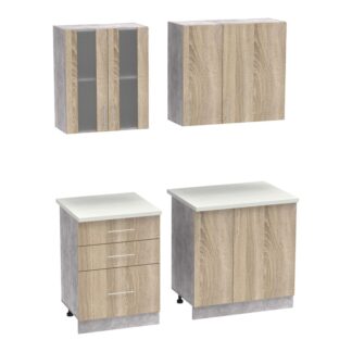 Σύνθεση κουζίνας Festa III pakoworld μελαμίνη σε sonoma απόχρωση και πάγκο σε ανοιχτό γκρι 140x60x85εκ