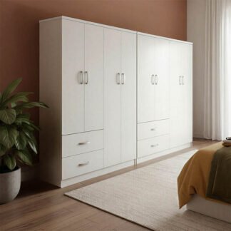 Ντουλάπα οχτάφυλλη Athos pakoworld λευκή 241x42x181εκ
