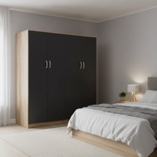 Ντουλάπα τετράφυλλη Athos Ι pakoworld sonoma-ανθρακί 160x42x180εκ