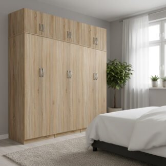 Ντουλάπα εξάφυλλη με πατάρι Athos ΙΙ pakoworld sonoma 240x42x240εκ