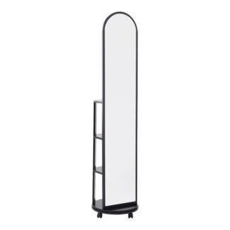 Καθρέπτης τροχήλατος Espero pakoworld mdf με ράφια σε μαύρη απόχρωση Φ34x170εκ