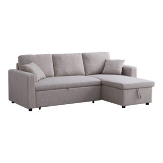 Γωνιακός αναστρέψιμος καναπές κρεβάτι Kamore pakoworld με αποθηκευτικό χώρο μπεζ ύφασμα 223x146x85εκ