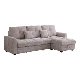 Γωνιακός αναστρέψιμος καναπές κρεβάτι Comfie pakoworld με αποθηκευτικό χώρο μπεζ ύφασμα 260x156x98εκ