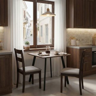 Τραπέζι Squaro pakoworld καρυδί mdf με μαύρα μεταλλικά πόδια 80x80x75εκ