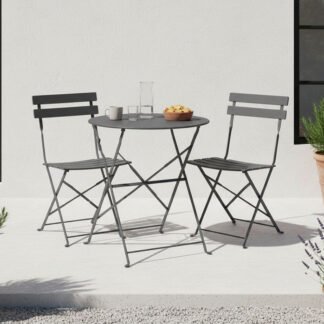 Τραπεζαρία Bistro pakoworld σετ 3τεμ μεταλλική αναδιπλούμενη σε ανθρακί απόχρωση Φ60x71εκ