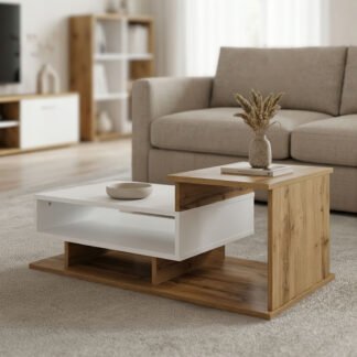 Τραπέζι σαλονιού Nuvele pakoworld sonoma-λευκό 90x50x35εκ