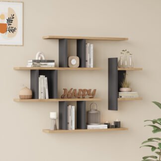 Ραφιέρα τοίχου Ledia pakoworld oak με ανθρακί 110,6x14,5x78εκ