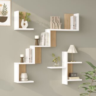 Ραφιέρα τοίχου Verso pakoworld λευκό με oak 99,4x14,5x103εκ