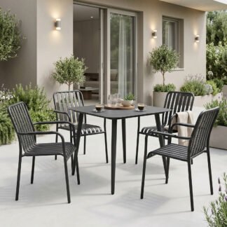 Τραπεζαρία Heven Vista pakoworld σετ 5τεμ μαύρο αλουμίνιο 80x80x72εκ