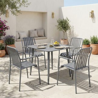Τραπεζαρία Heven Vista pakoworld σετ 5τεμ ανθρακί αλουμίνιο 80x80x72εκ
