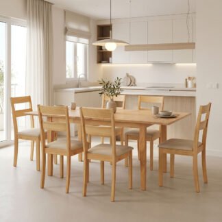 Τραπεζαρία Dallan Country pakoworld 7τεμ σε φυσική απόχρωση rubberwood 120-150x80x74εκ