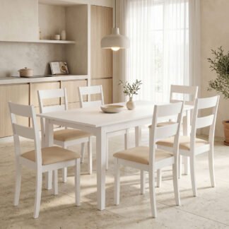 Τραπεζαρία Dallan Mabor pakoworld 7τεμ λευκό rubberwood 120-150x80x73,8εκ