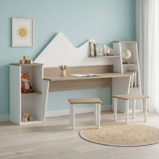 Παιδικό γραφείο με σκαμπο Dualto pakoworld sonoma-λευκό 180x30x93.6εκ