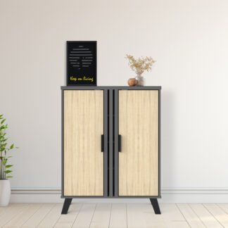 Παπουτσοθήκη-ντουλάπι Shoby pakoworld sonoma-ανθρακί 70.5x30x91εκ