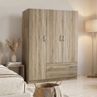 Ντουλάπα τρίφυλλη με 2 συρτάρια Alvia pakoworld sonoma 150x51x180εκ