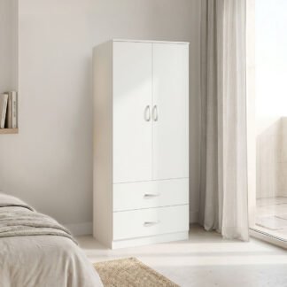 Ντουλάπα δίφυλλη με 2 συρτάρια Alvia pakoworld λευκή 80x51.5x180εκ