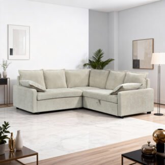 Γωνιακός καναπές κρεβάτι Lounivo pakoworld ύφασμα μπεζ 215x215x84εκ
