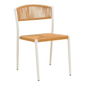 Καρέκλα Cura pakoworld στοιβαζόμενη αλουμίνιο σε λευκή -pe rattan σε φυσική απόχρωση 50x58,5x78,5εκ