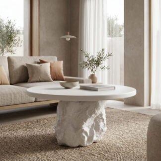 Τραπέζι σαλονιού Zinol pakoworld mdf-polyresin λευκό Φ80x36εκ