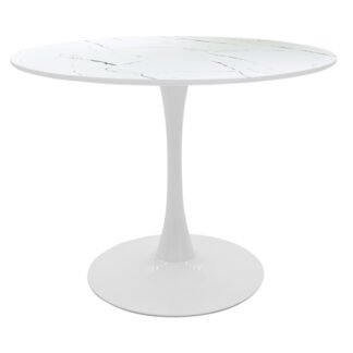 Tραπέζι Balou pakoworld sintered stone σε λευκή απόχρωση με όψη μαρμάρου-βάση λευκό μέταλλο Φ120x73εκ