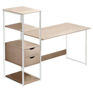Γραφείο Zayn ΙΙ pakoworld με ραφιέρα-MDF φυσικό-λευκό 108x40x111εκ