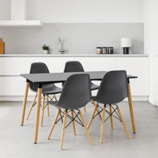 Τραπεζαρία Natali-Julita pakoworld σετ 5τεμ μαύρο-φυσικό 120x80x76εκ