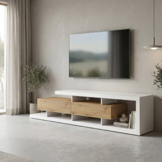 Έπιπλο τηλεόρασης Arbero pakoworld λευκό-oak 198x40x45εκ