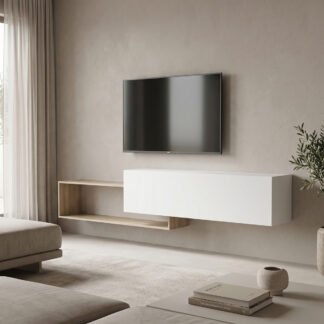 Έπιπλο τηλεόρασης επιτοίχιο Olande pakoworld sonoma-λευκό 210x35x48εκ