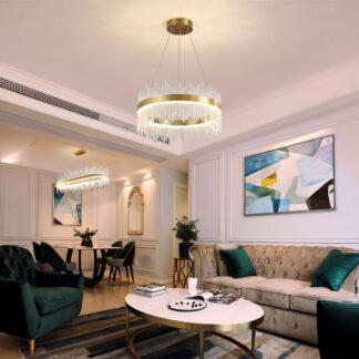 Φωτιστικό οροφής πολυέλαιος Crown pakoworld led χρυσό με κρύσταλλα Φ40x30εκ