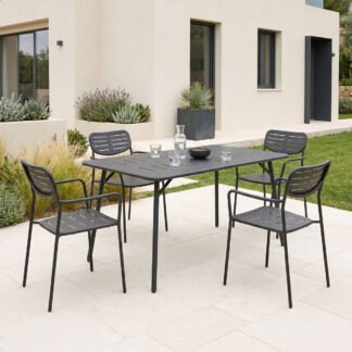 Τραπεζαρία Moraja Deraby pakoworld σετ 5τεμ μαύρο μέταλλο 140x80x72εκ